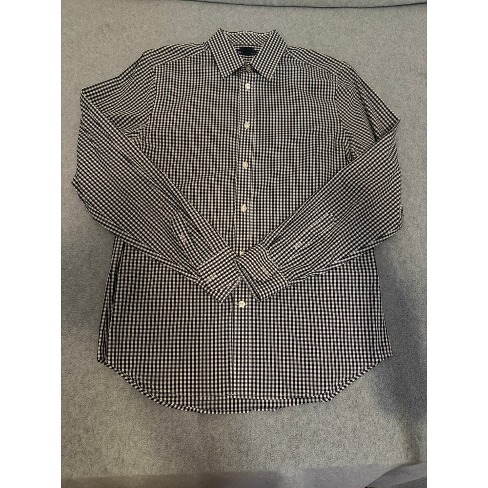 Gap Mens Slim Fit Non-Iron Gingham Button Shirt Navy Blue White Size‎ M 15-15.5